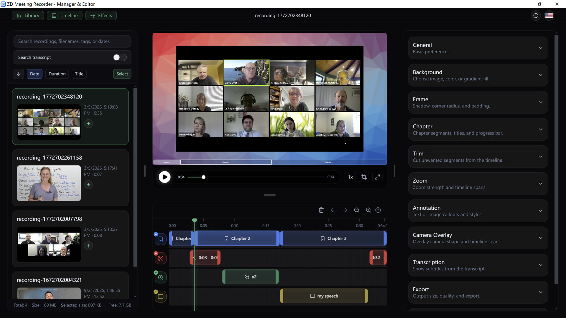 ZD 会议录屏器中的管理与编辑流程